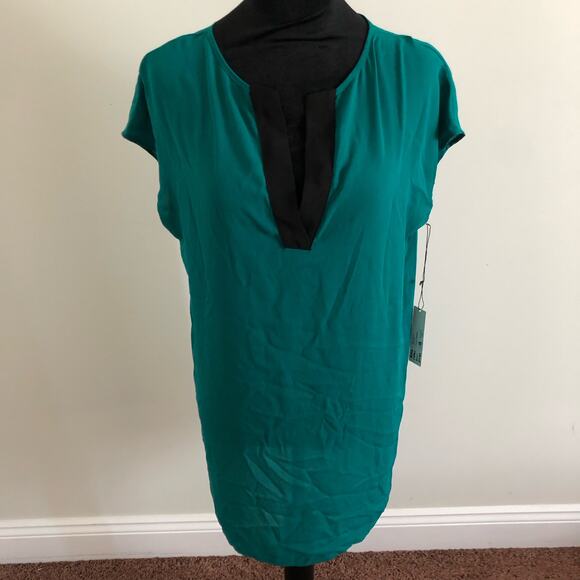 Three Eighty Two XS Green Caftan Mini Dress‎ Jungle V-Neck Cap Sleeve NWT - Picture 3 of 8